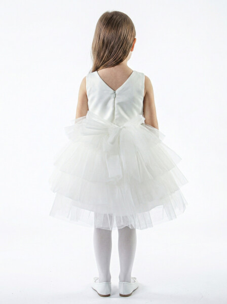 Kız Çocuk Yazlık Abiye Elbise 4-8 Yaş 2923 Beyaz - 2