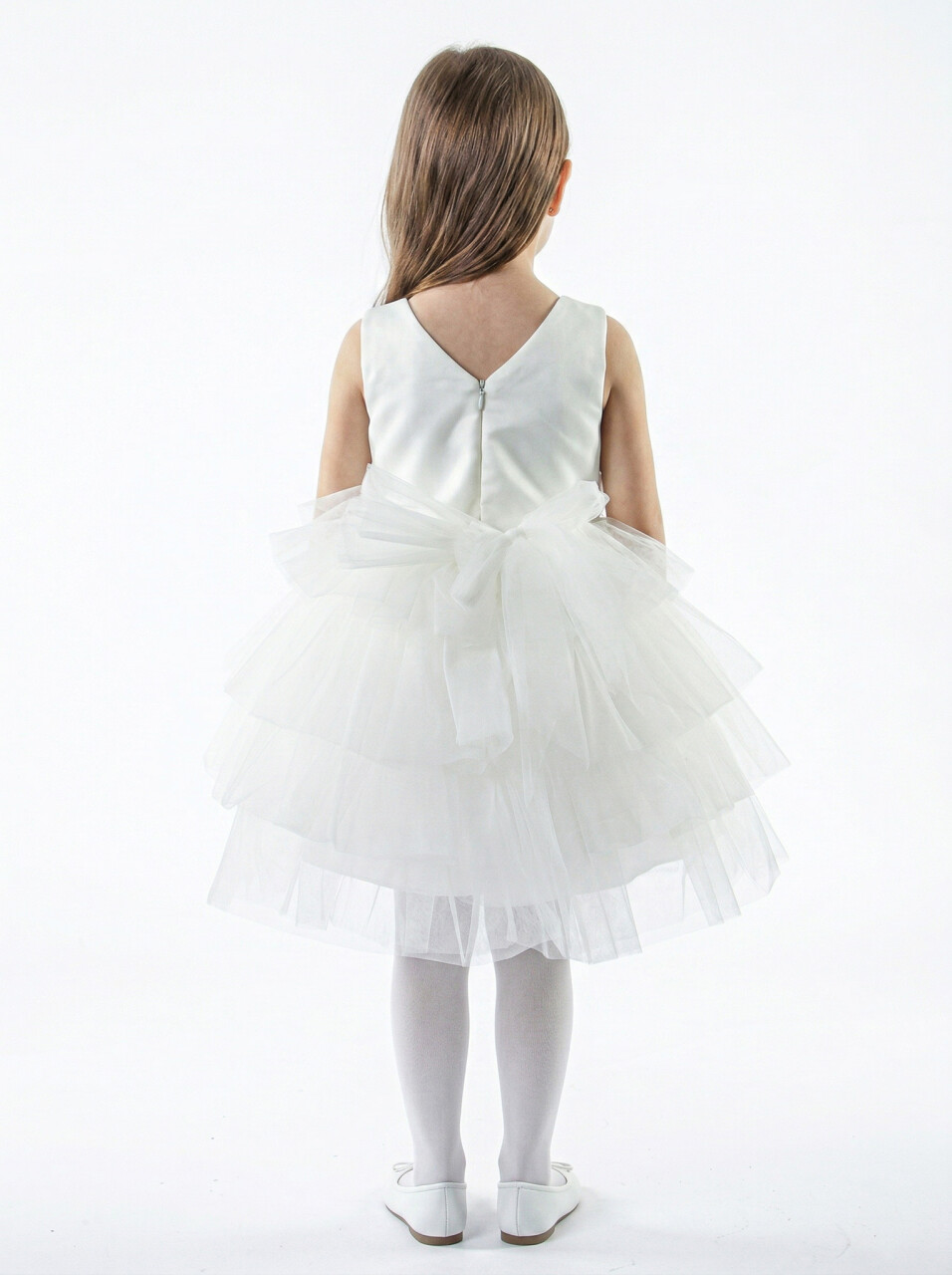 Kız Çocuk Yazlık Abiye Elbise 4-8 Yaş 2923 Beyaz - 2