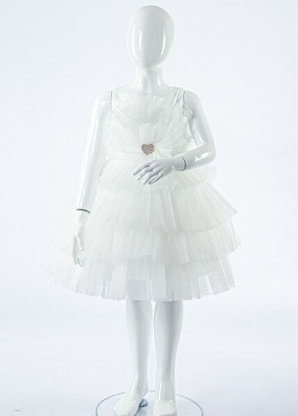 Kız Çocuk Yazlık Abiye Elbise 4-8 Yaş 2923 Beyaz - 3