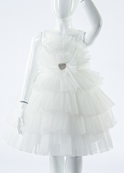 Kız Çocuk Yazlık Abiye Elbise 4-8 Yaş 2923 Beyaz - 5