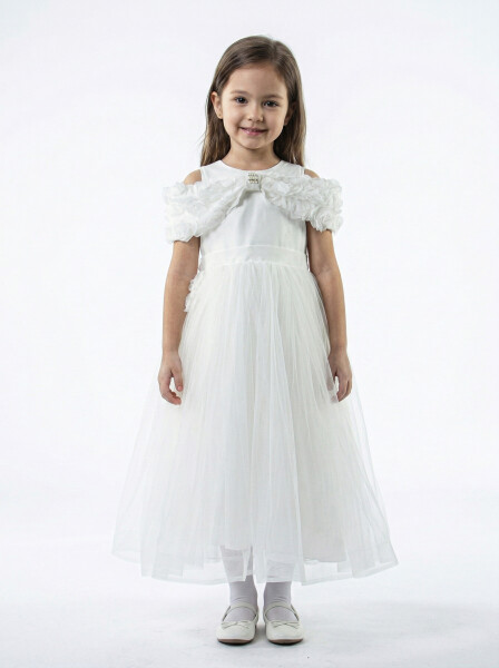 Kız Çocuk Yazlık Abiye Elbise 3-7 Yaş 3321 Beyaz - Monita