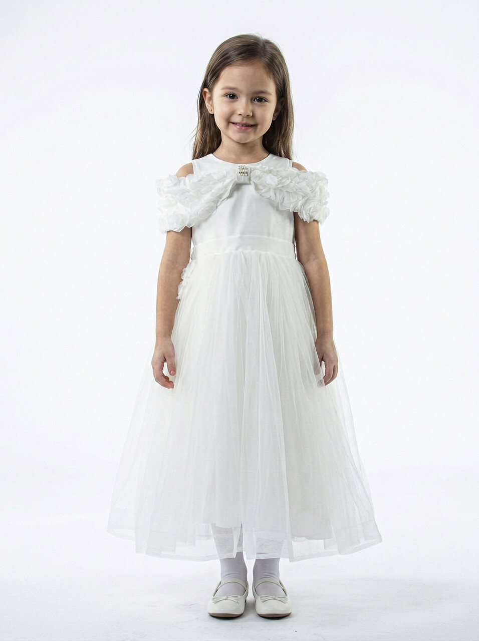 Kız Çocuk Yazlık Abiye Elbise 3-7 Yaş 3321 Beyaz - 1