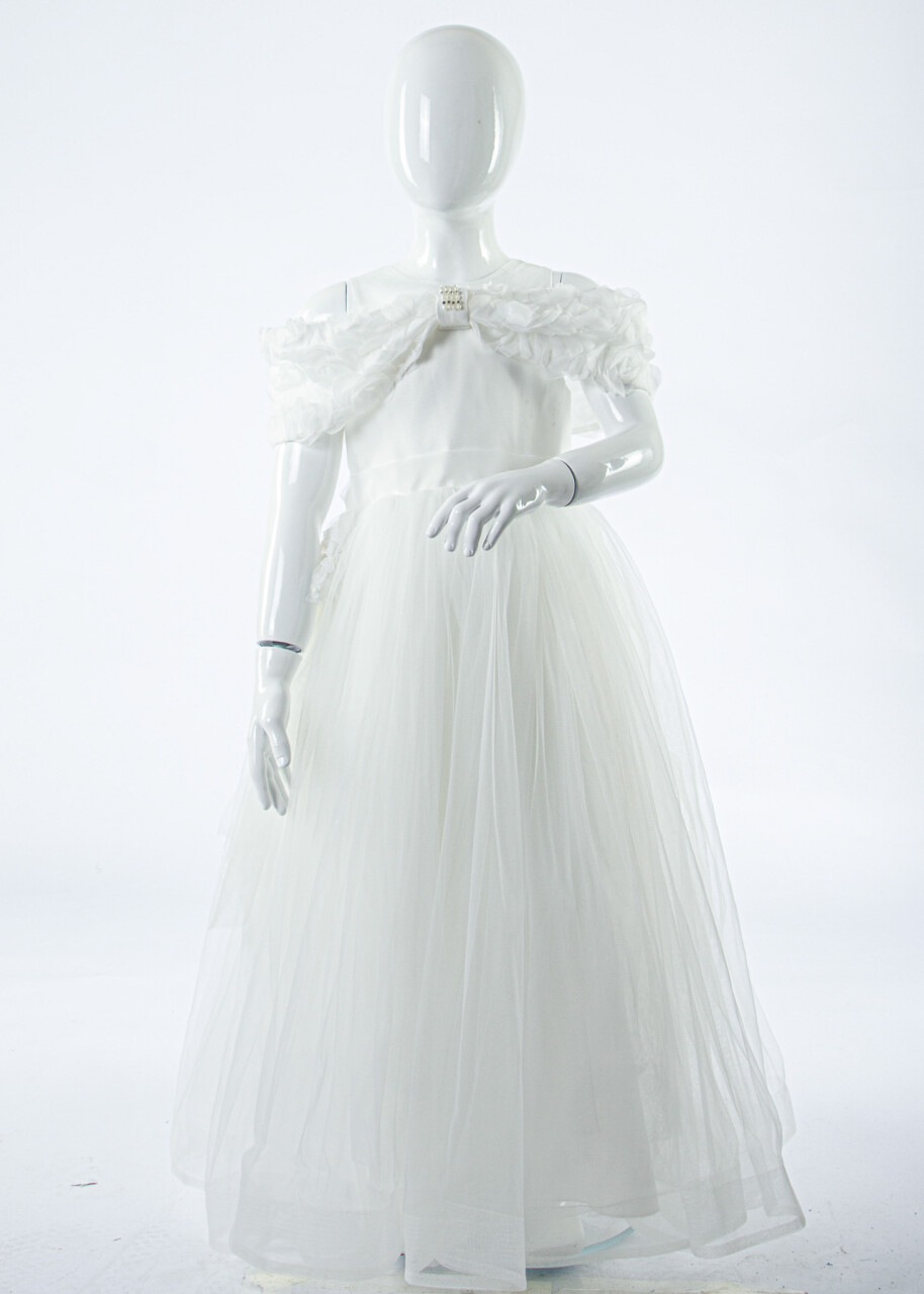 Kız Çocuk Yazlık Abiye Elbise 3-7 Yaş 3321 Beyaz - 3