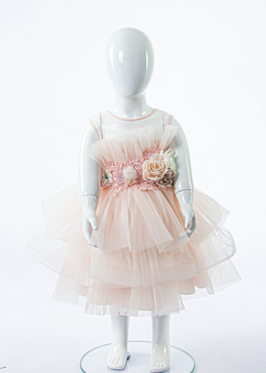 Kız Çocuk Yazlık Abiye Elbise 1-5 Yaş 3354 Somon - 3