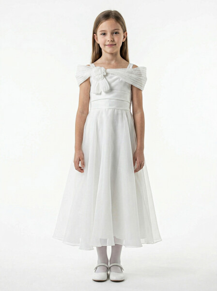 Kız Çocuk Yazlık Abiye Elbise 10-14 Yaş 3240 Beyaz - Monita