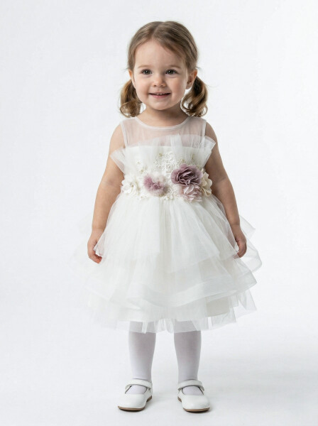 Kız Çocuk Yazlık Abiye Elbise 1-5 Yaş 3354 Krem - Monita