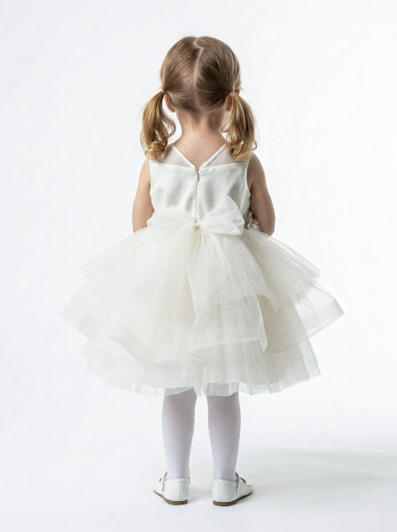 Kız Çocuk Yazlık Abiye Elbise 1-5 Yaş 3354 Krem - 2