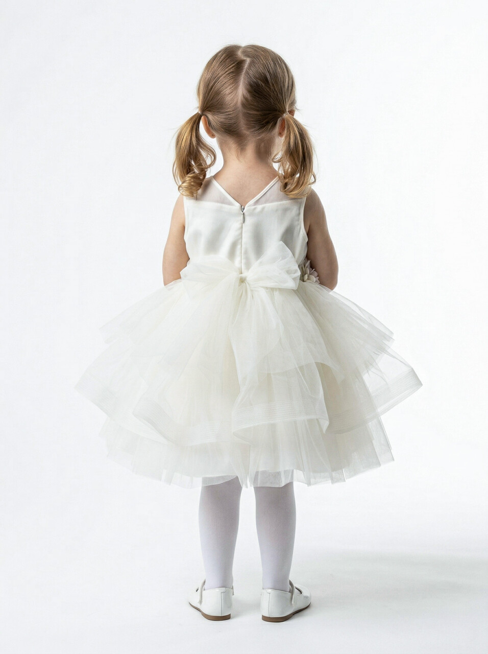 Kız Çocuk Yazlık Abiye Elbise 1-5 Yaş 3354 Krem - 2