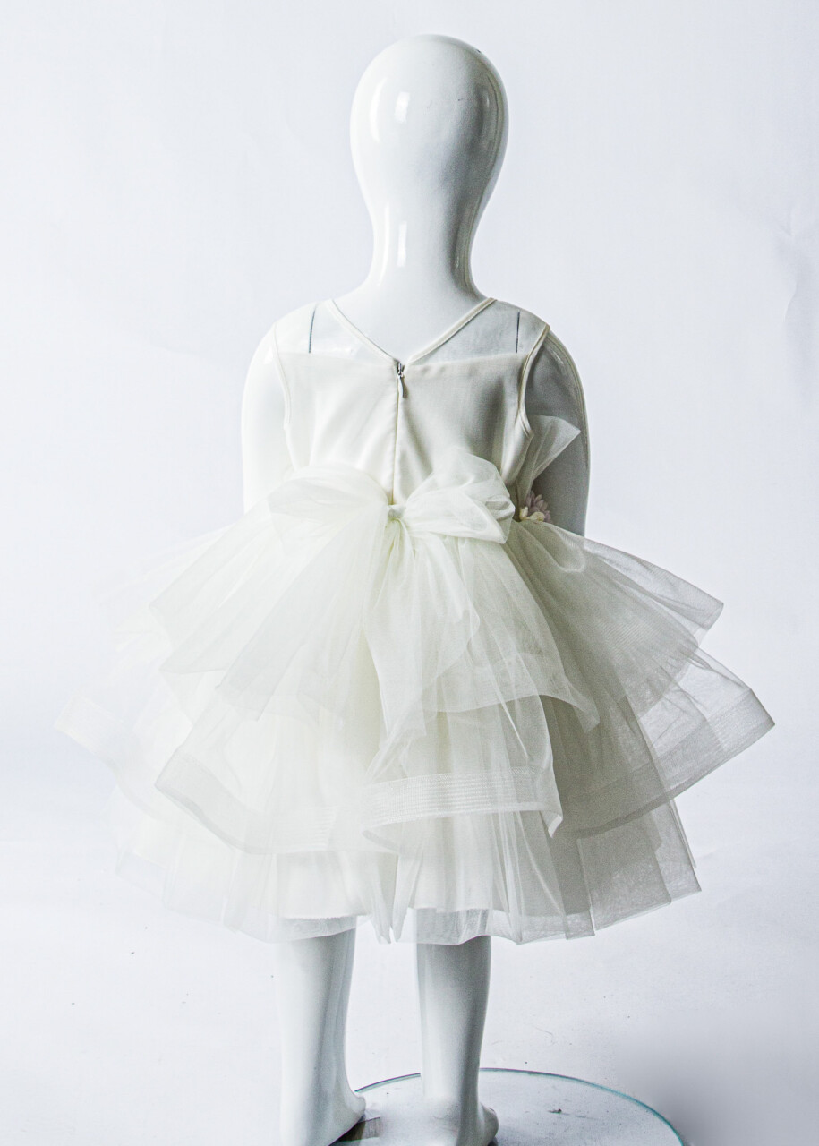 Kız Çocuk Yazlık Abiye Elbise 1-5 Yaş 3354 Krem - 4