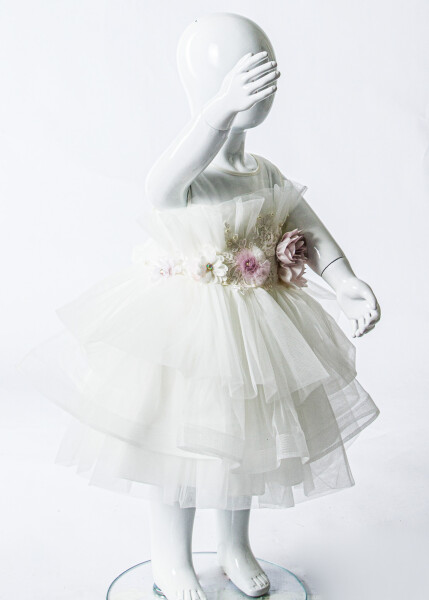 Kız Çocuk Yazlık Abiye Elbise 1-5 Yaş 3354 Krem - 5