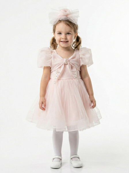 Kız Çocuk Yazlık Abiye Elbise 1-5 Yaş 3164 Somon - Monita