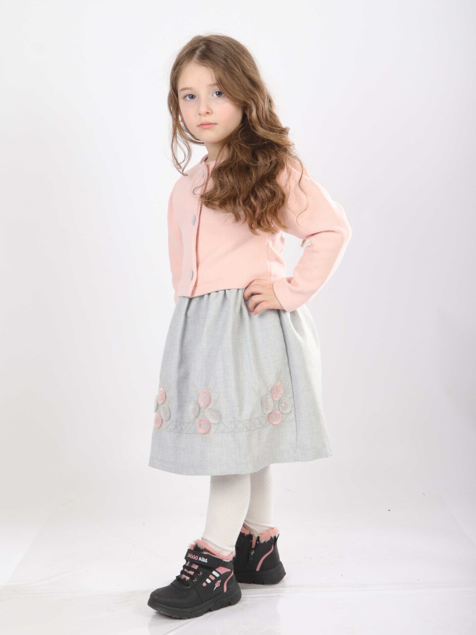 Kız Çocuk Triko Bolerolu Elbise Takım 4-7 Yaş 52100 Pembe - 4