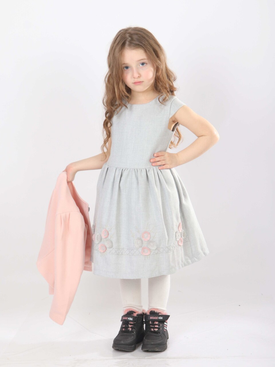 Kız Çocuk Triko Bolerolu Elbise Takım 4-7 Yaş 52100 Pembe - 5