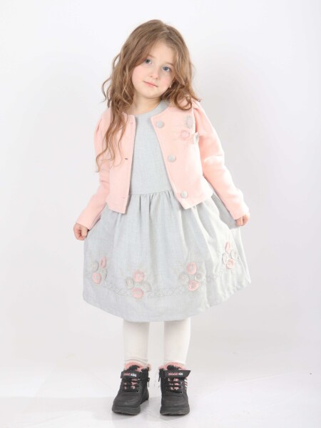 Kız Çocuk Triko Bolerolu Elbise Takım 4-7 Yaş 52100 Pembe - 7