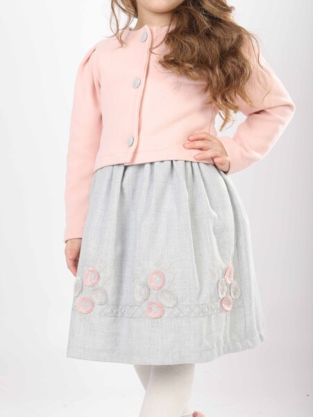 Kız Çocuk Triko Bolerolu Elbise Takım 4-7 Yaş 52100 Pembe - 8