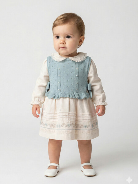 Kız Çocuk Elbise 9-24 Ay 52142 Mavi 