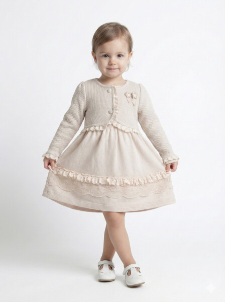 Kız Çocuk Elbise 9-24 Ay 52134 Bej - MOONSTAR
