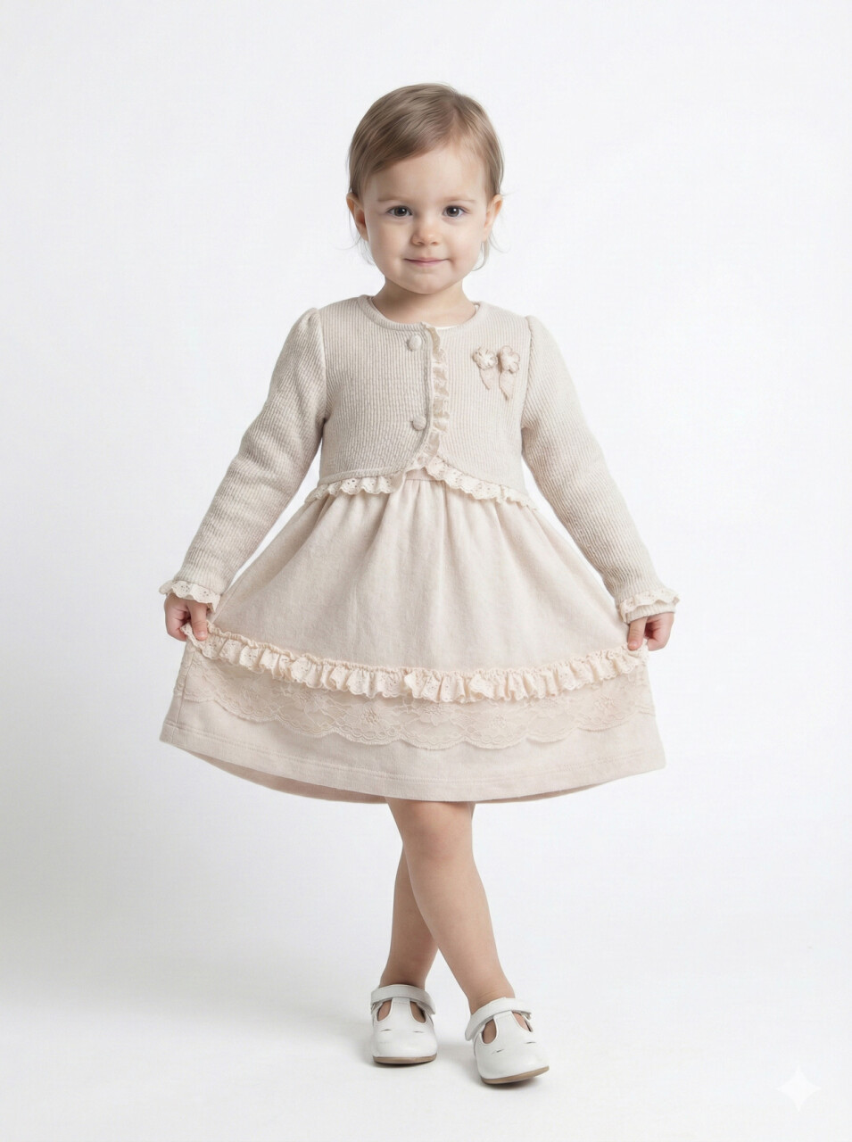 Kız Çocuk Elbise 9-24 Ay 52134 Bej - 1