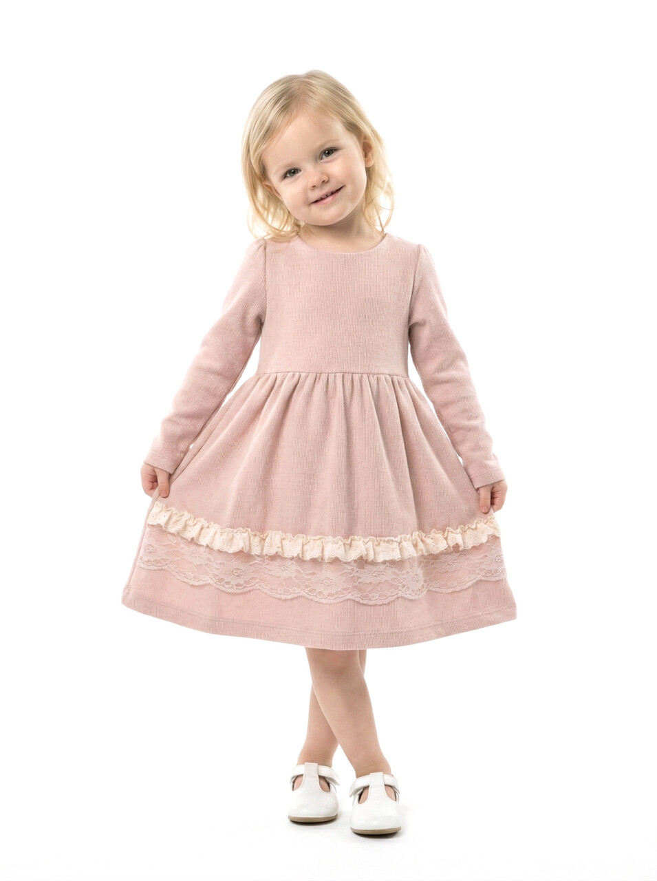 Kız Çocuk Elbise 9-24 Ay 52134 Gül Kurusu - 3