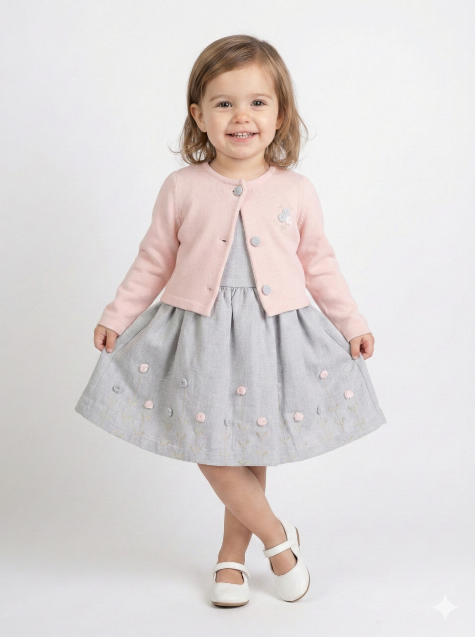 Kız Çocuk Bolerolu Elbise Takım 1-4 Yaş 52064 Pembe - Gri - 1