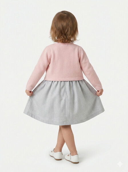 Kız Çocuk Bolerolu Elbise Takım 1-4 Yaş 52064 Pembe - Gri - 2