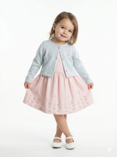 Kız Çocuk Bolerolu Elbise Takım 1-4 Yaş 52064 Pembe - Açik Mavi - MOONSTAR