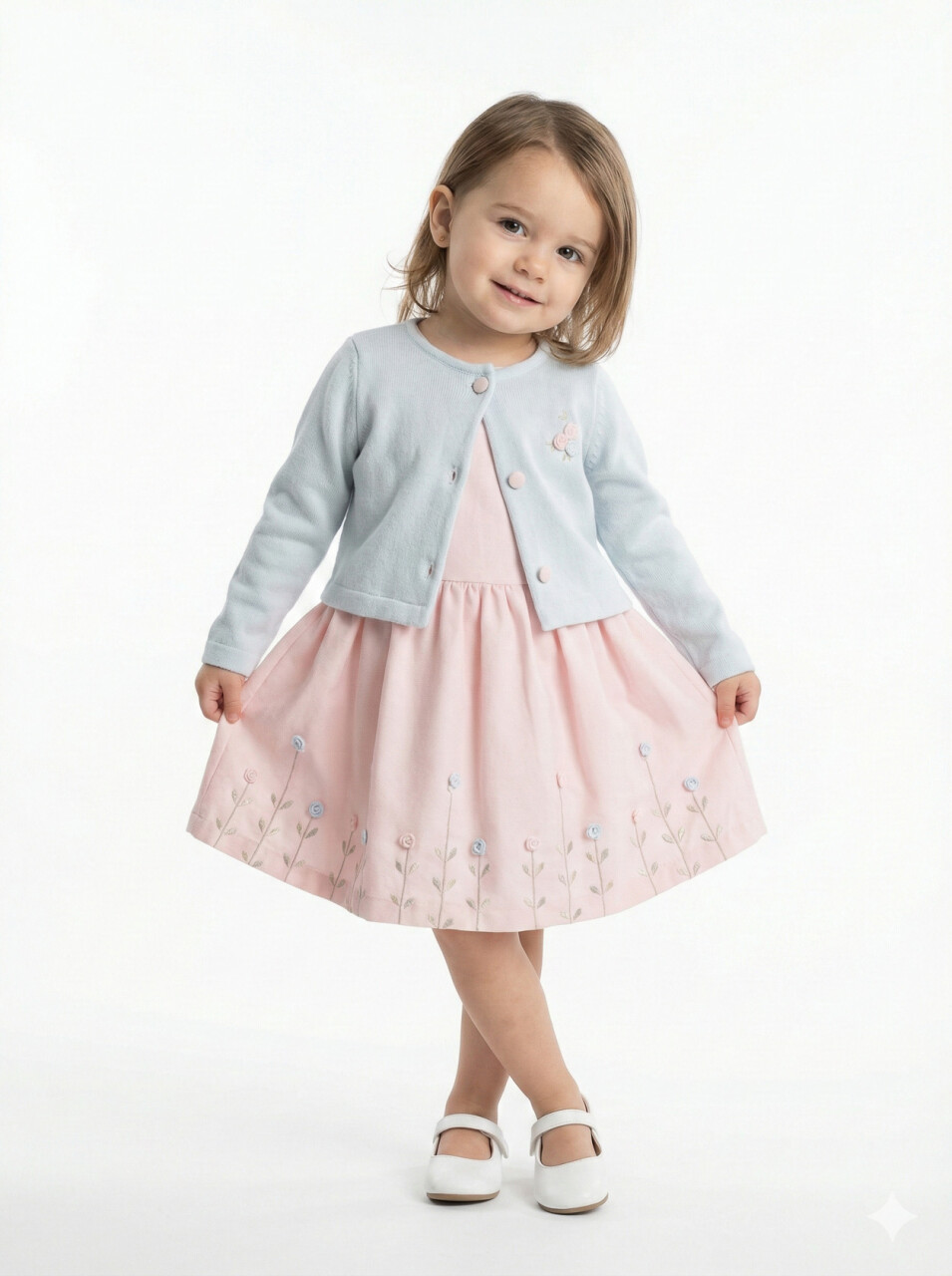 Kız Çocuk Bolerolu Elbise Takım 1-4 Yaş 52064 Pembe - Açik Mavi - 1