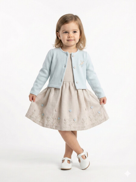 Kız Çocuk Bolerolu Elbise Takım 1-4 Yaş 52064 Mavi - Bej - MOONSTAR