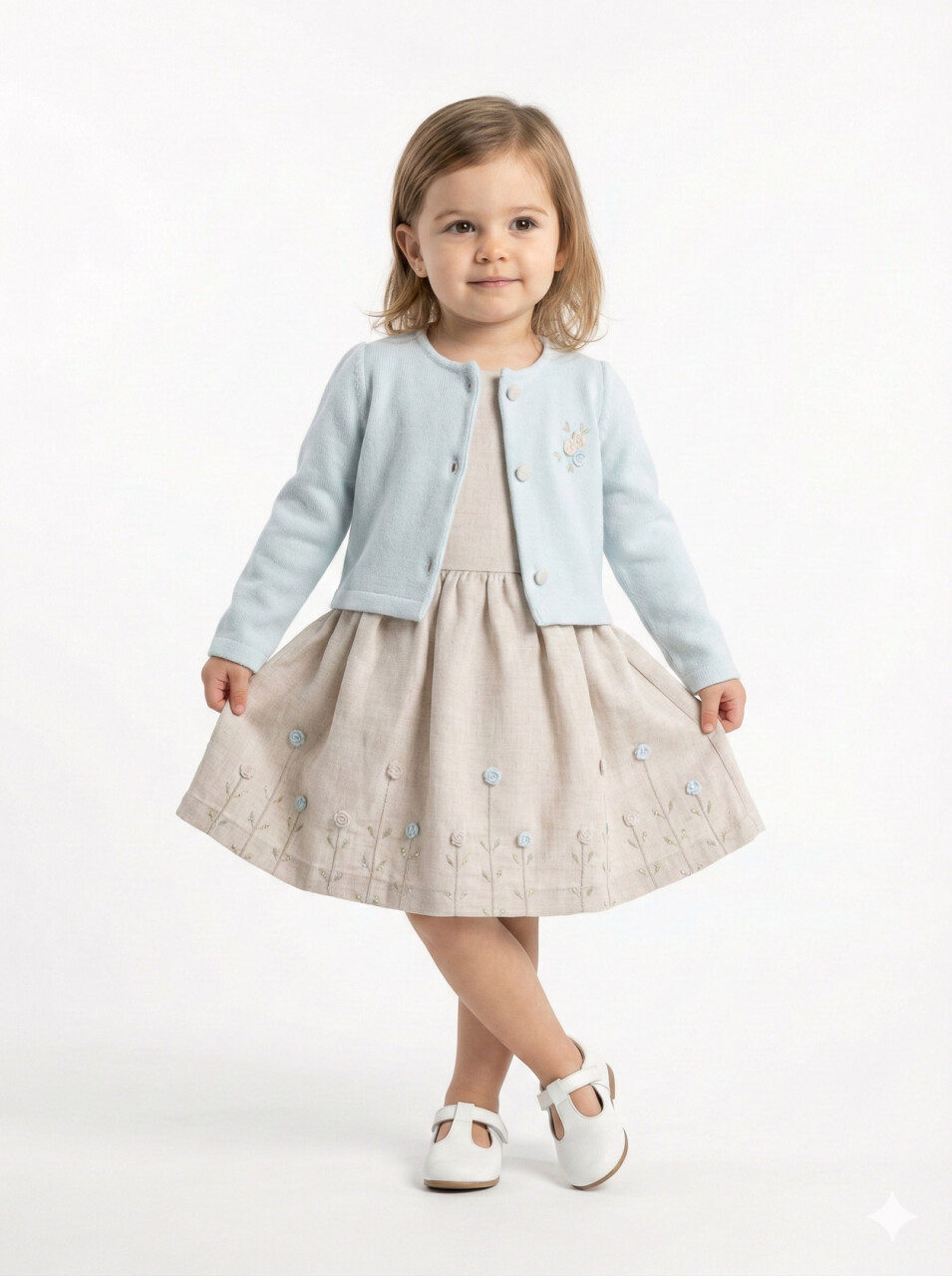 Kız Çocuk Bolerolu Elbise Takım 1-4 Yaş 52064 Mavi - Bej - 1
