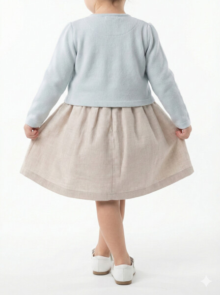 Kız Çocuk Bolerolu Elbise Takım 1-4 Yaş 52064 Mavi - Bej - 2