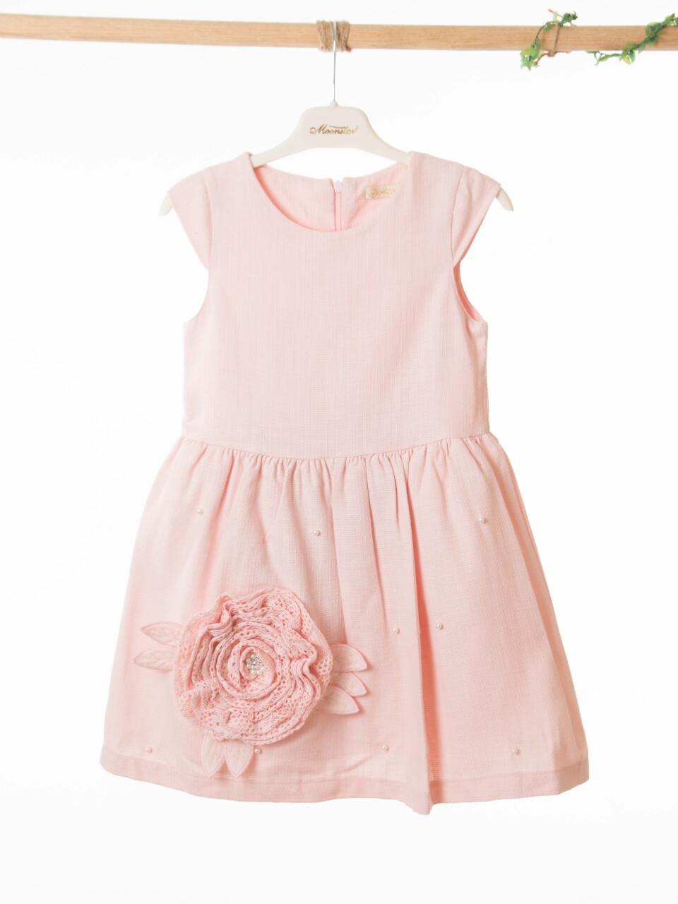 Kız Çocuk Elbise + Bolero 6-9 Yaş 52124 Pudra - 9