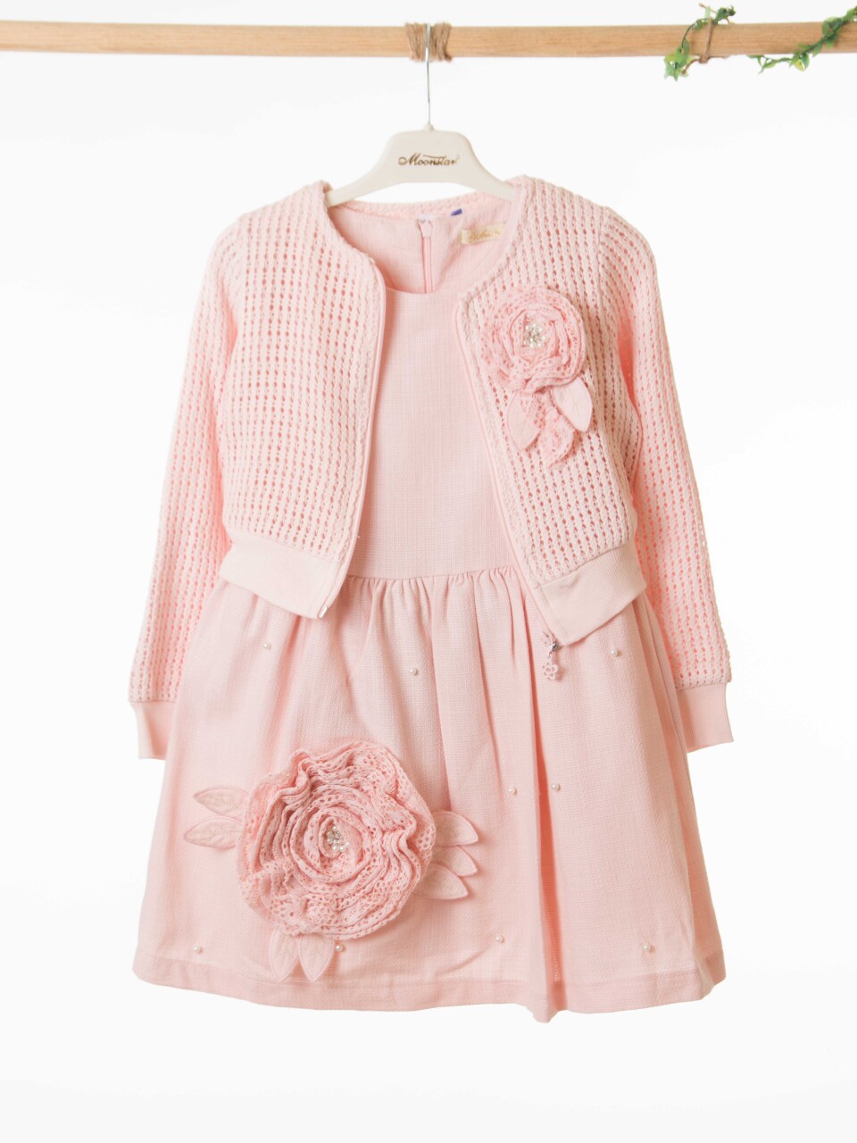 Kız Çocuk Elbise + Bolero 6-9 Yaş 52124 Pudra - 5