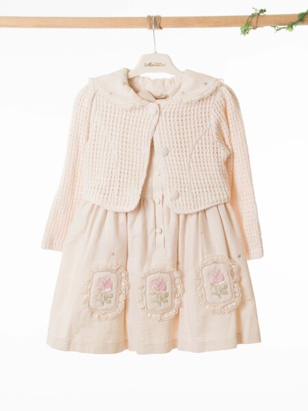 Kız Çocuk Elbise + Bolero 4-7 Yaş 52120 Bej - 5