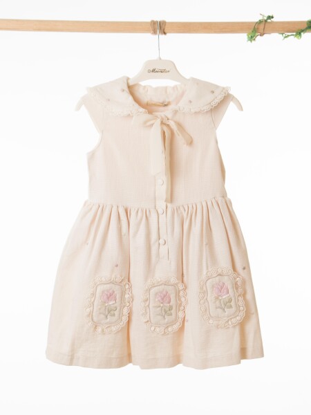 Kız Çocuk Elbise + Bolero 4-7 Yaş 52120 Bej - 8