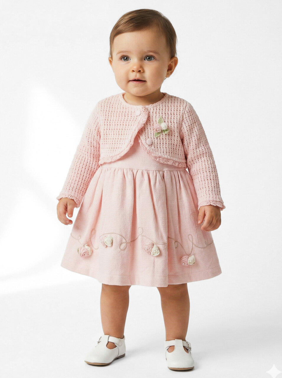 Kız Çocuk Elbise + Bolero 9-24 Ay 52130 Pudra - 1