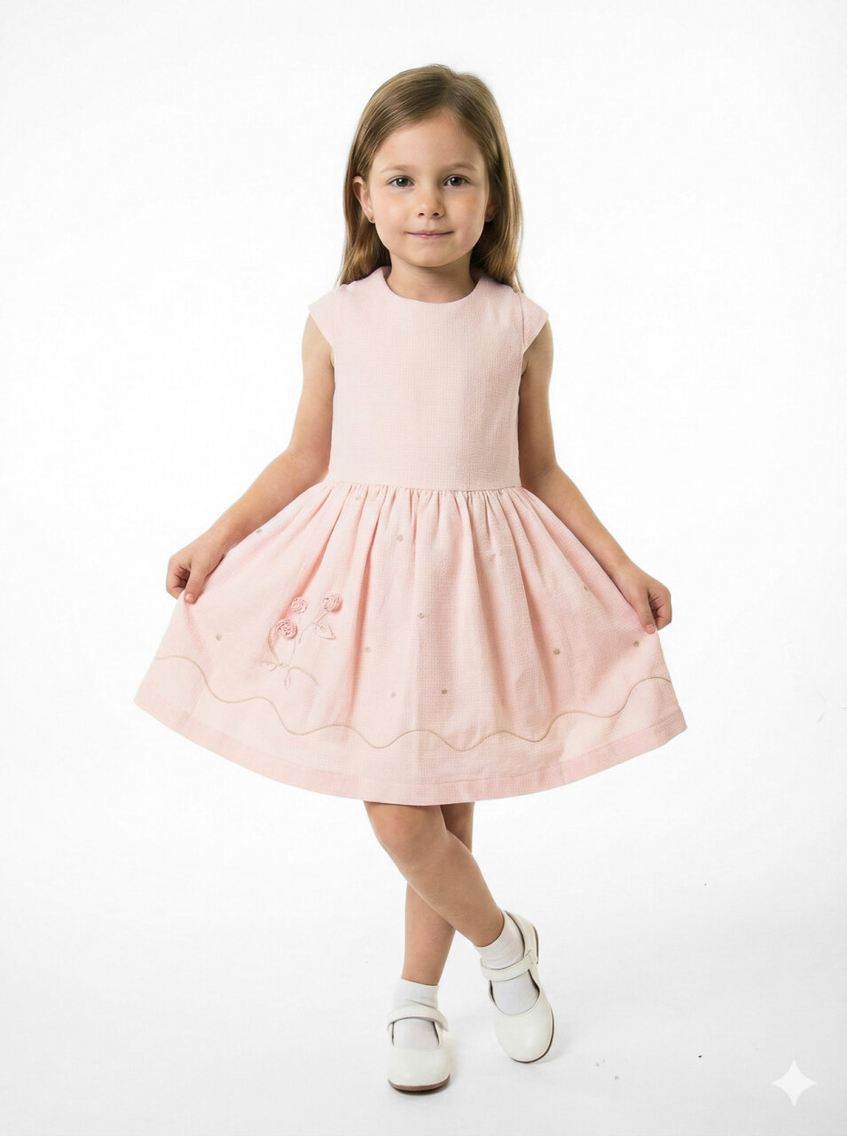 Kız Çocuk Elbise + Bolero 5-8 Yaş 52143 Pudra - 3