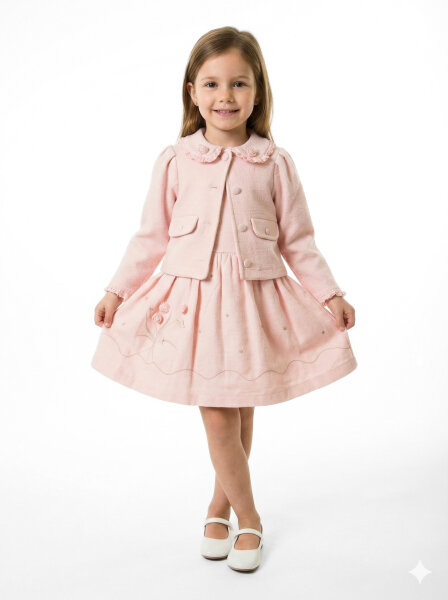 Kız Çocuk Elbise + Bolero 5-8 Yaş 52143 Pudra - MOONSTAR