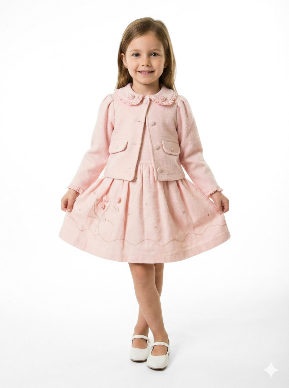 Kız Çocuk Elbise + Bolero 5-8 Yaş 52143 Pudra - 1