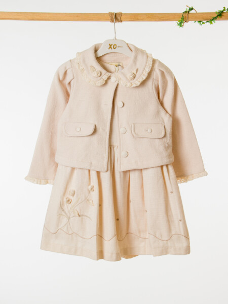 Kız Çocuk Elbise + Bolero 5-8 Yaş 52143 Bej - 5