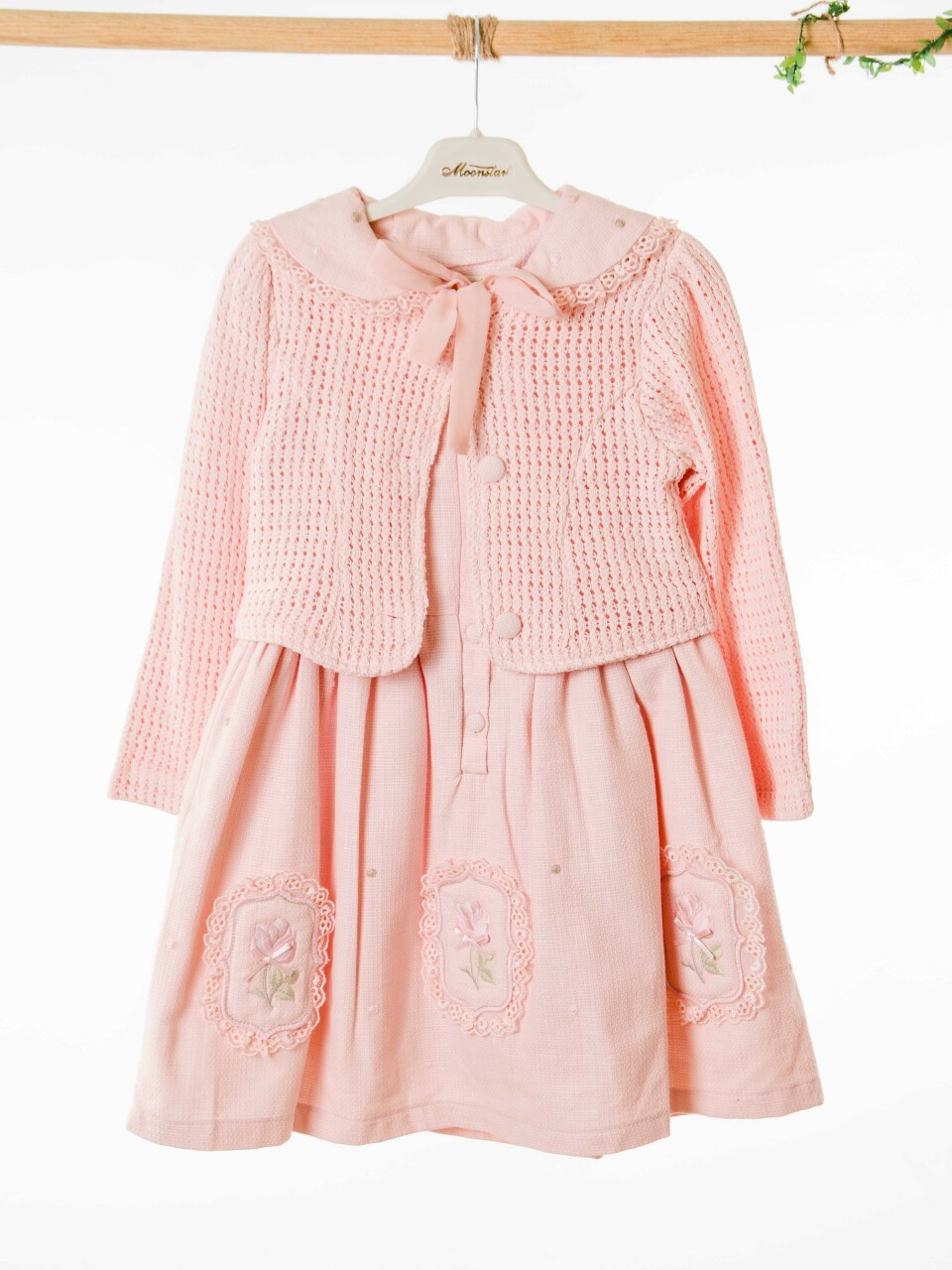 Kız Çocuk Elbise + Bolero 4-7 Yaş 52120 Pudra - 6
