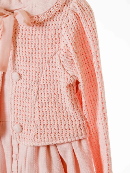 Kız Çocuk Elbise + Bolero 4-7 Yaş 52120 Pudra - 7