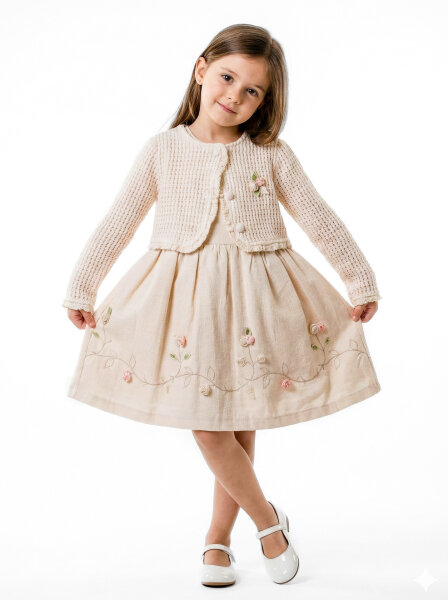 Kız Çocuk Elbise 3-6 Yaş 52140 Bej 