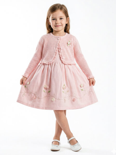 Kız Çocuk Elbise 3-6 Yaş 52140 Pembe - MOONSTAR