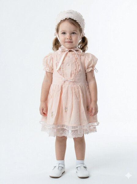 Kız Çocuk Yazlık Elbise 9-24 Ay 53225 Pudra - 1