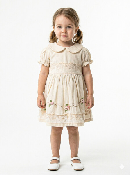 Kız Çocuk Yazlık Elbise 9-24 Ay 53152 Bej - 1