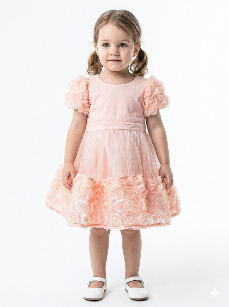 Kız Çocuk Yazlık Elbise 9-24 Ay 53232 Pudra - MOONSTAR