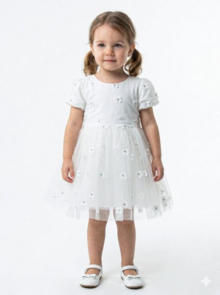 Kız Çocuk Yazlık Elbise 9-24 Ay 53227 Beyaz - 1