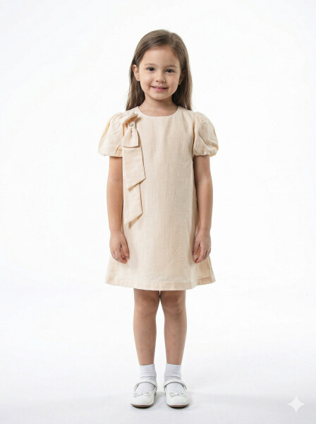 Kız Çocuk Yazlık Elbise 3-6 Yaş 53275 Bej - 1