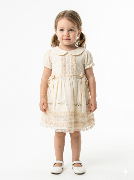 Kız Çocuk Yazlık Elbise 9-24 Ay 53153 Krem 