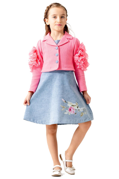 Kız Çocuk Elbise 5-8 Yaş 51051 Pembe - 1
